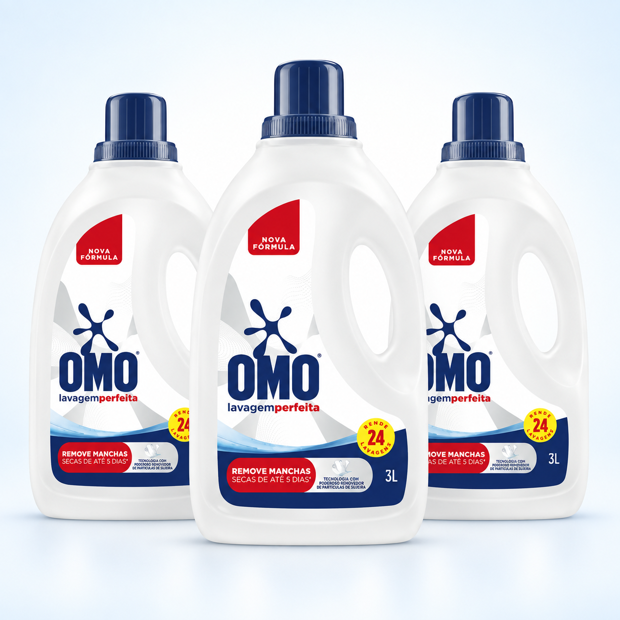 Kit com três frascos de OMO Lavagem Perfeita Líquido de 3 litros